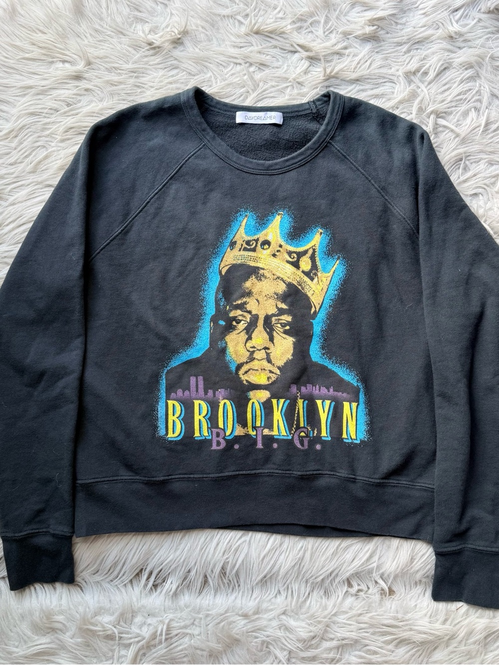 Daydreamer Notorious B.I.G. Biggie Brooklyn Graphic Raglan Sweatshirt Size Small